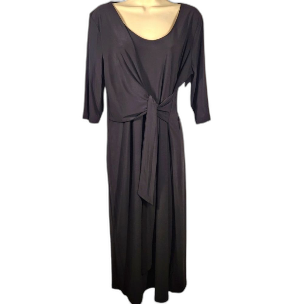 Emma & Michele Dress Wrap Black Midi 3/4 Sleeve Stretch Jersey Lightweight NWT L